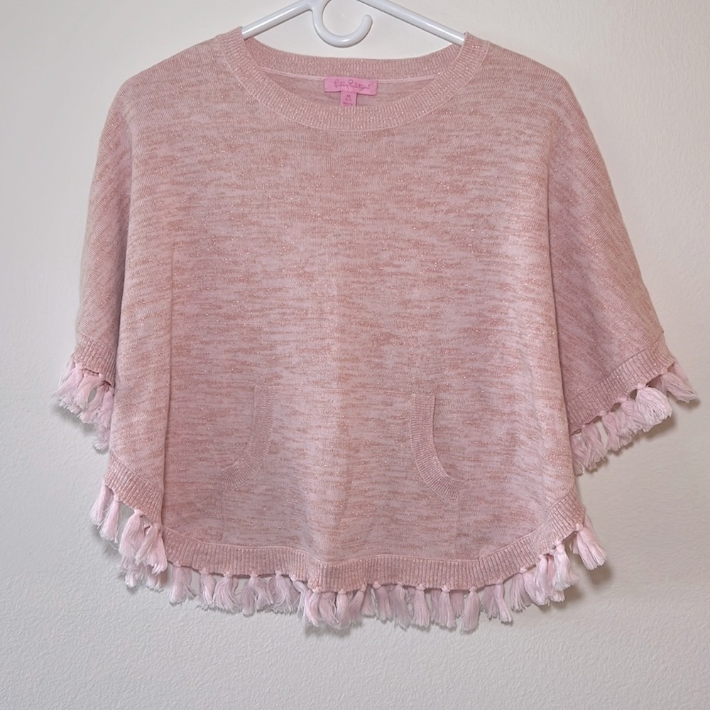 Lilly Pulitzer Pink Shimmer Tassel Hani Knit Poncho Girl's medium 6-7